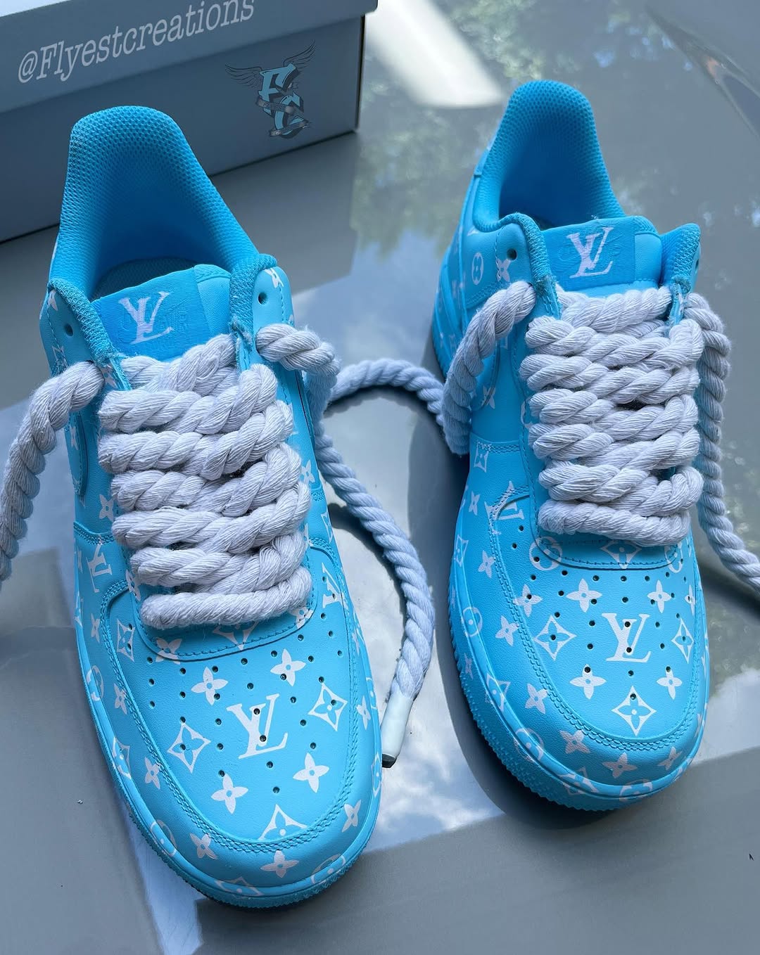 Custom Hand Painted Sky Blue Air Force 1 Sneakers
