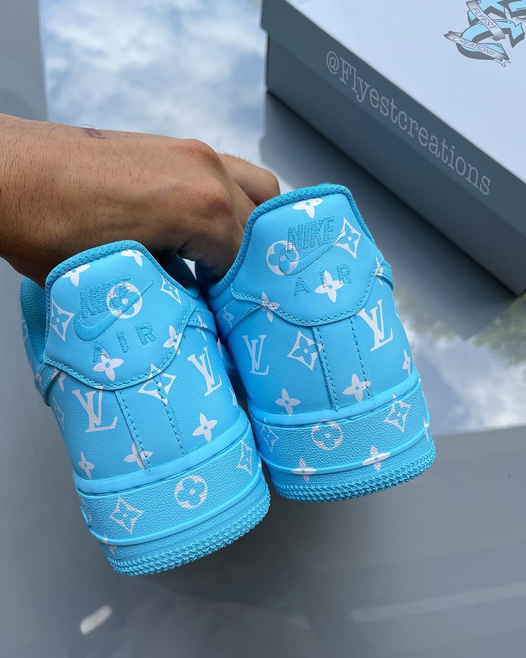 Custom Hand Painted Sky Blue Air Force 1 Sneakers