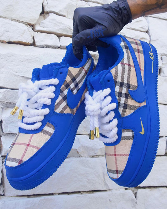 Hand Painted Blue Plaid Custom Air Force 1 Sneakers