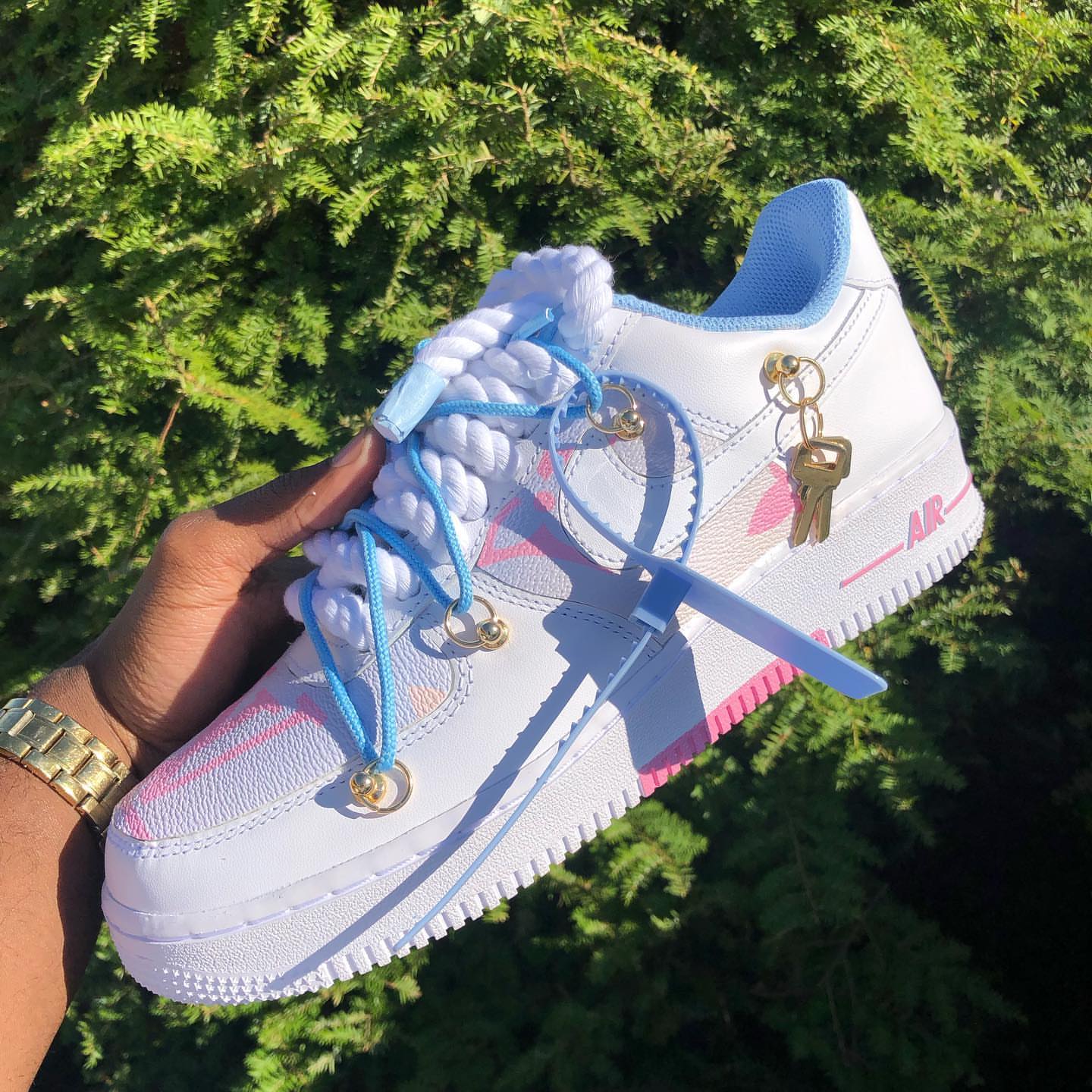 Hand Painted Pink Blue Custom Air Force 1 Sneakers