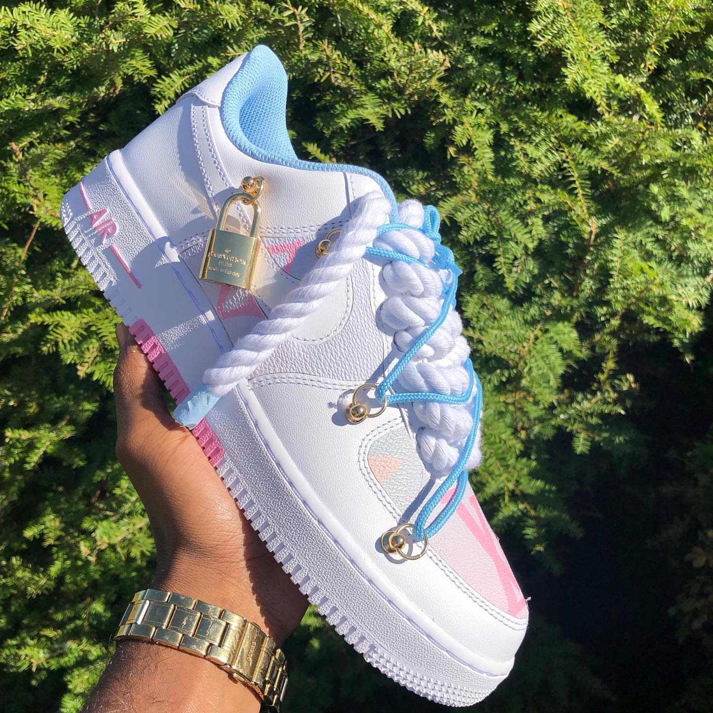 Hand Painted Pink Blue Custom Air Force 1 Sneakers