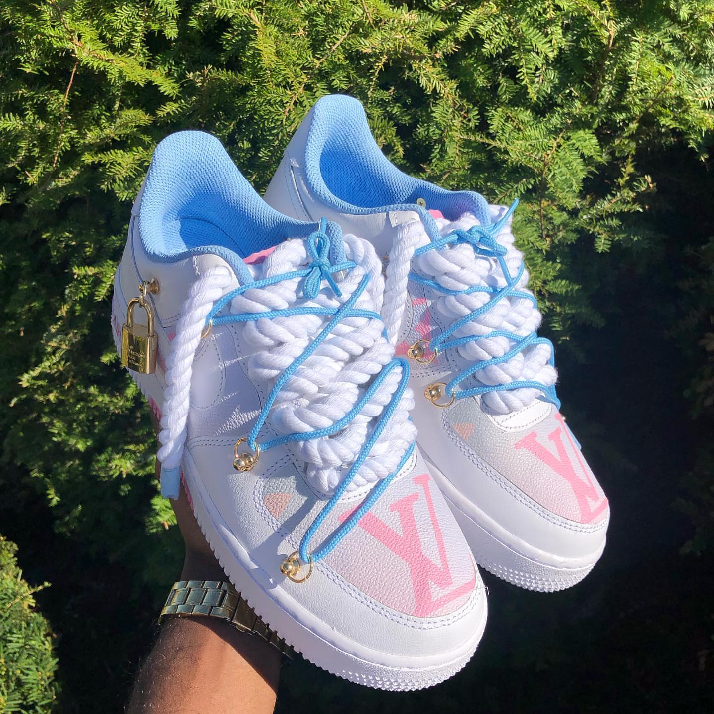 Hand Painted Pink Blue Custom Air Force 1 Sneakers
