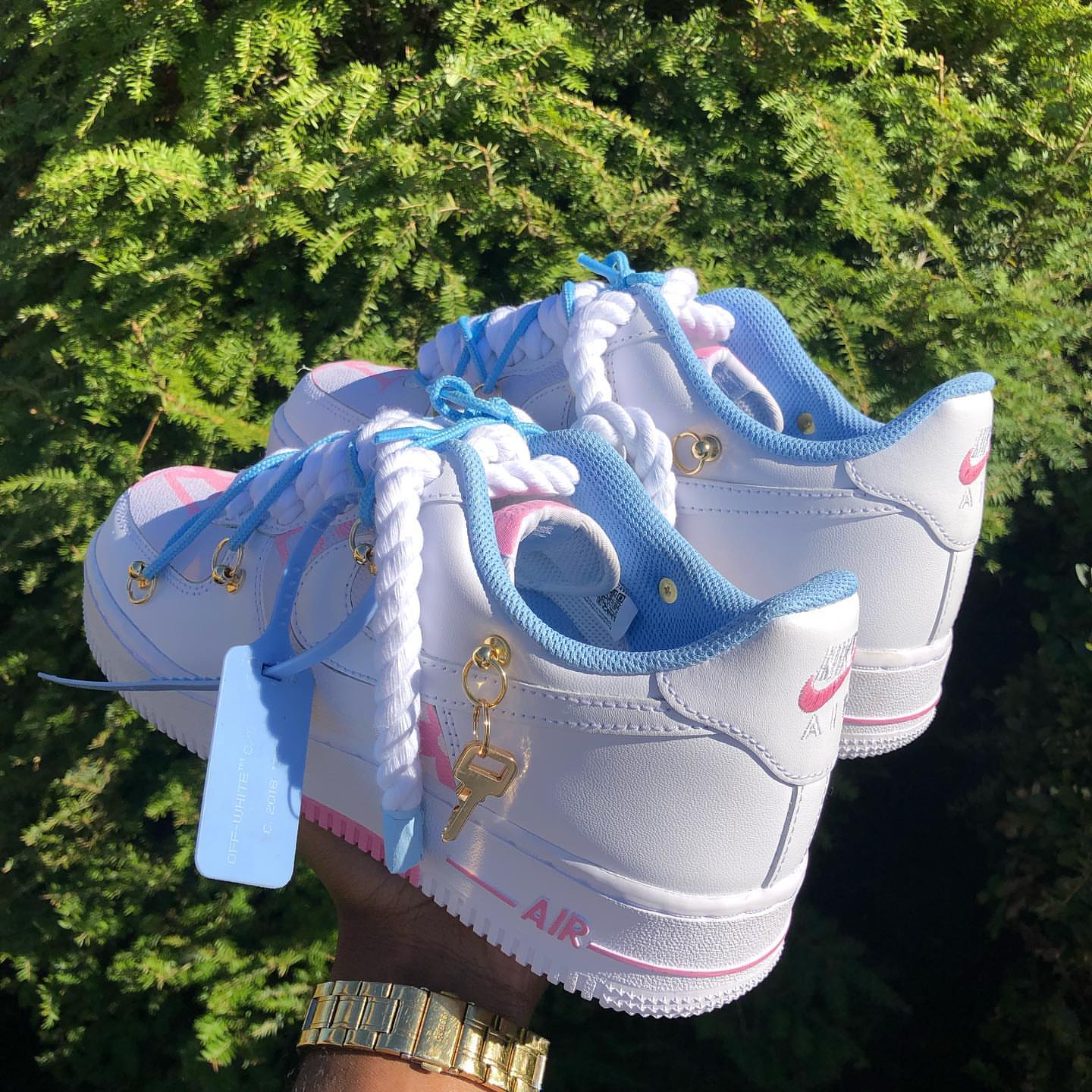 Hand Painted Pink Blue Custom Air Force 1 Sneakers
