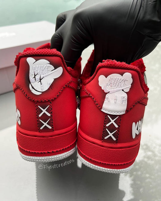 Hand Painted Red KAWS Custom Air Force 1 Sneakers