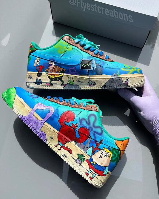 Hand Painted SpongeBob Custom Air Force 1 Sneakers