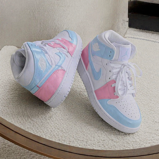 Hand Painted Pastel Pink Blue Custom Air Jordan 1 Sneakers