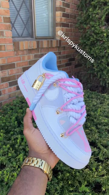 Hand Painted Pink Blue Custom Air Force 1 Sneakers