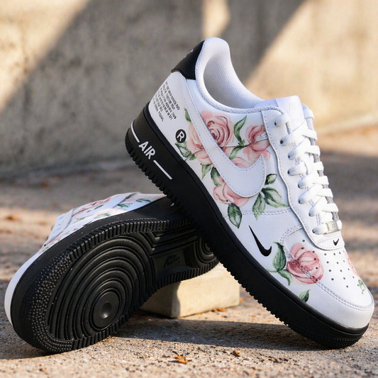 Hand Painted Pink Rose Custom Air Force 1 Sneakers