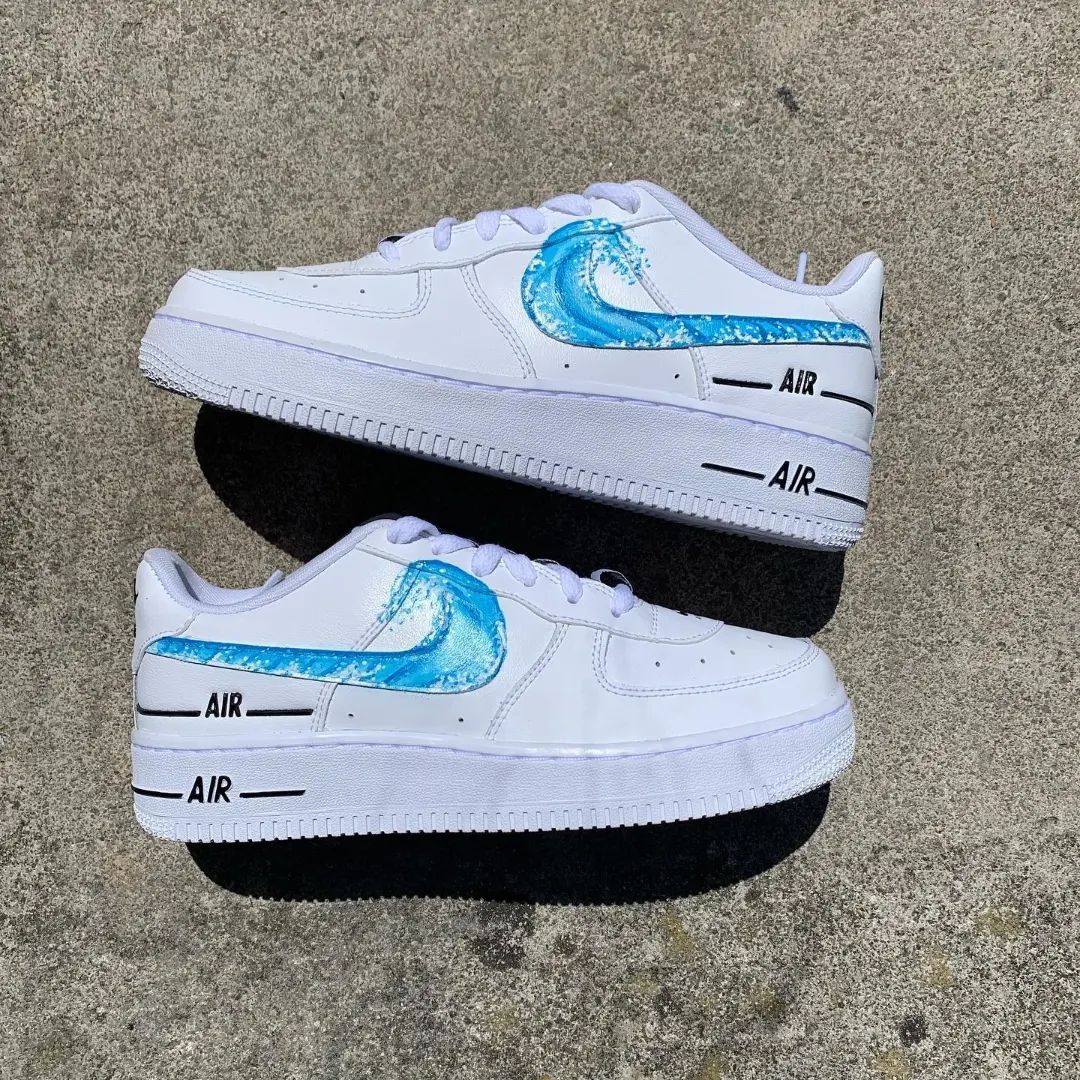 Abstract Deep Blue Ocean Wave AF 1s Shoes