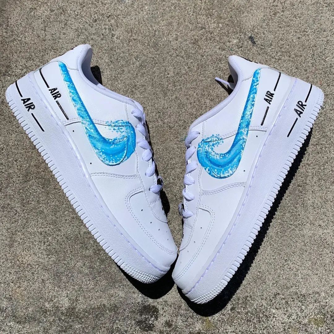 Abstract Deep Blue Ocean Wave AF 1s Shoes