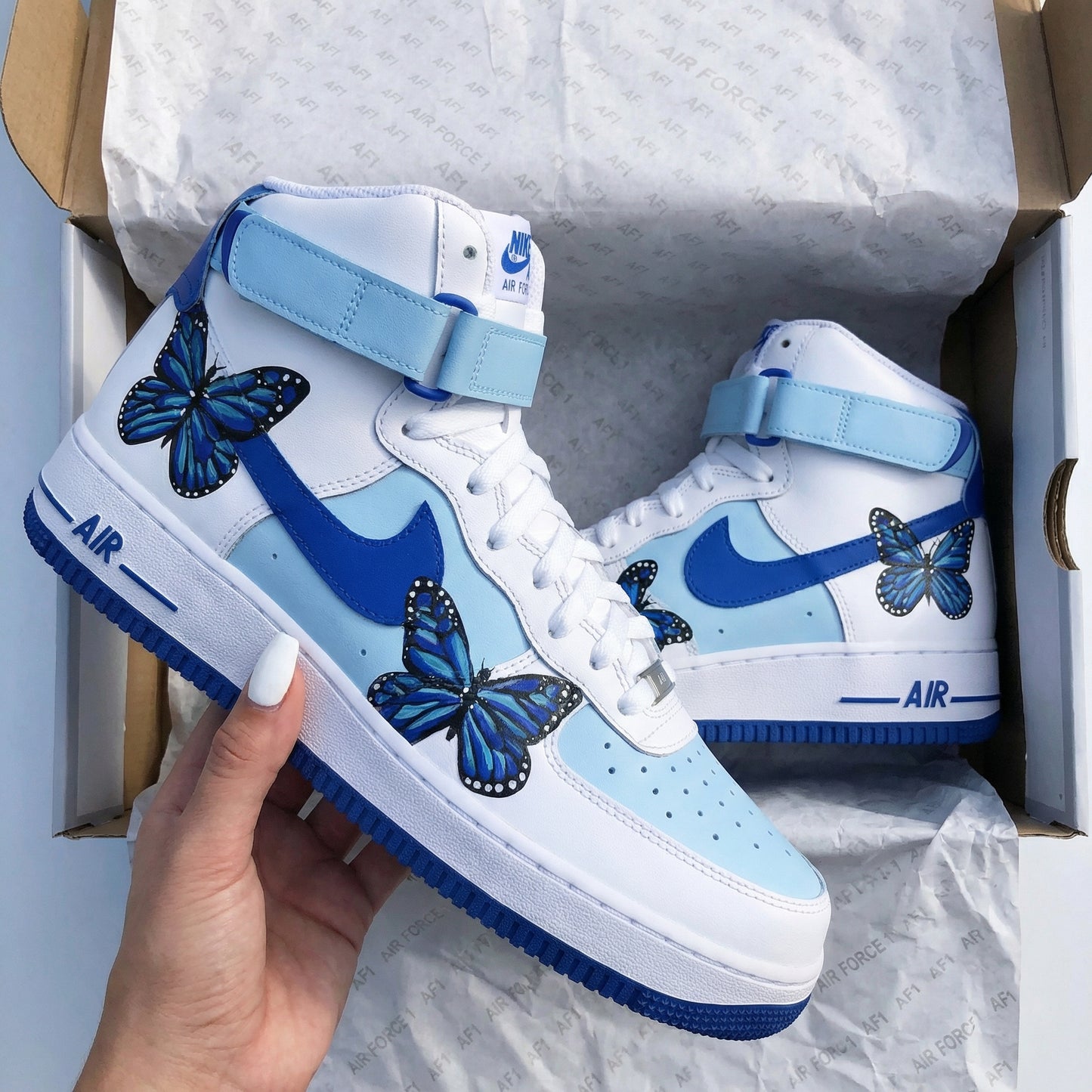 Baby Blue and Blue Butterflies Custom AF 1s Shoes