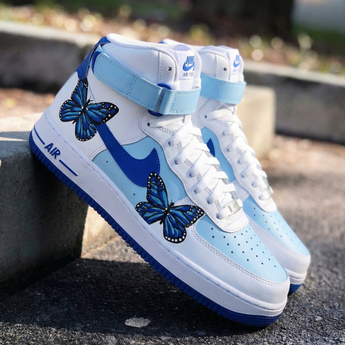 Baby Blue and Blue Butterflies Custom AF 1s Shoes