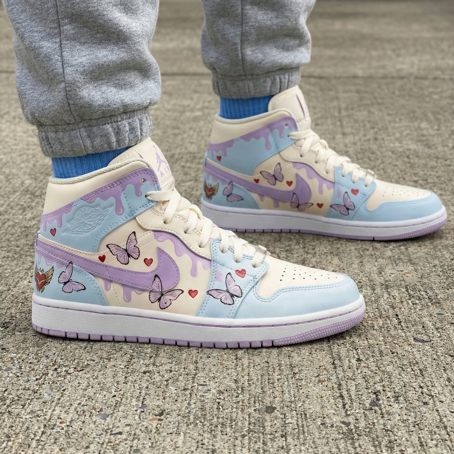 Baby Blue and Lavender Butterflies and Hearts Custom AJ 1s Shoes