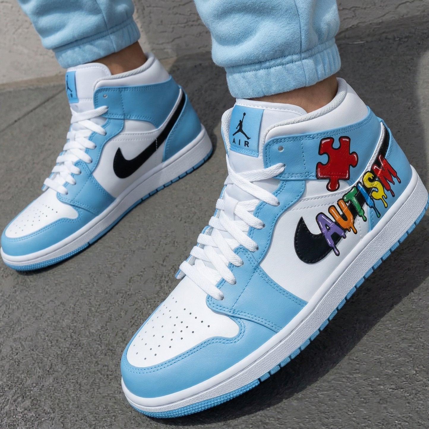 Baby Blue Autism Puzzle Custom AJ 1s Shoes