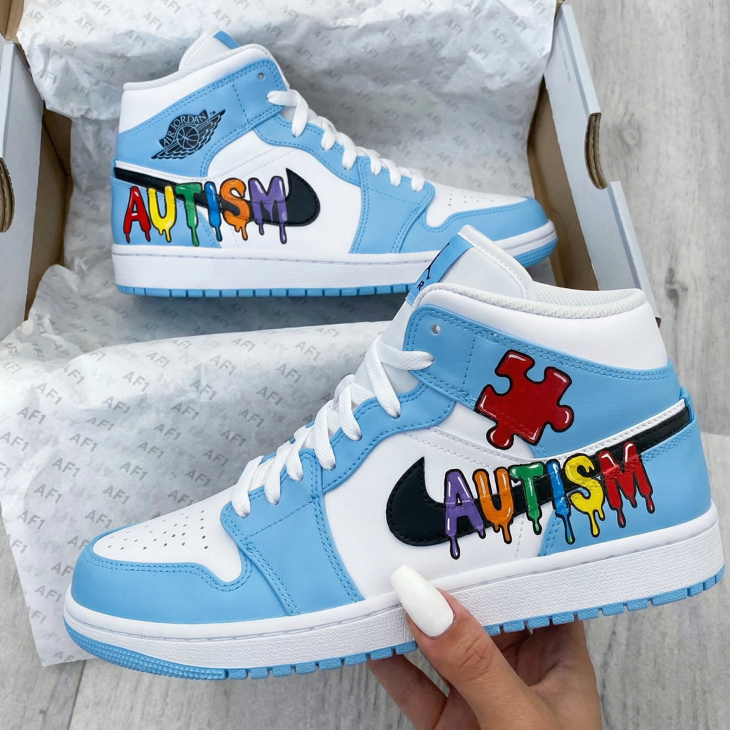 Baby Blue Autism Puzzle Custom AJ 1s Shoes
