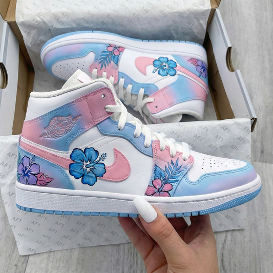 Baby Blue Baby Pink Purple Flowers Custom AJ 1s Shoes