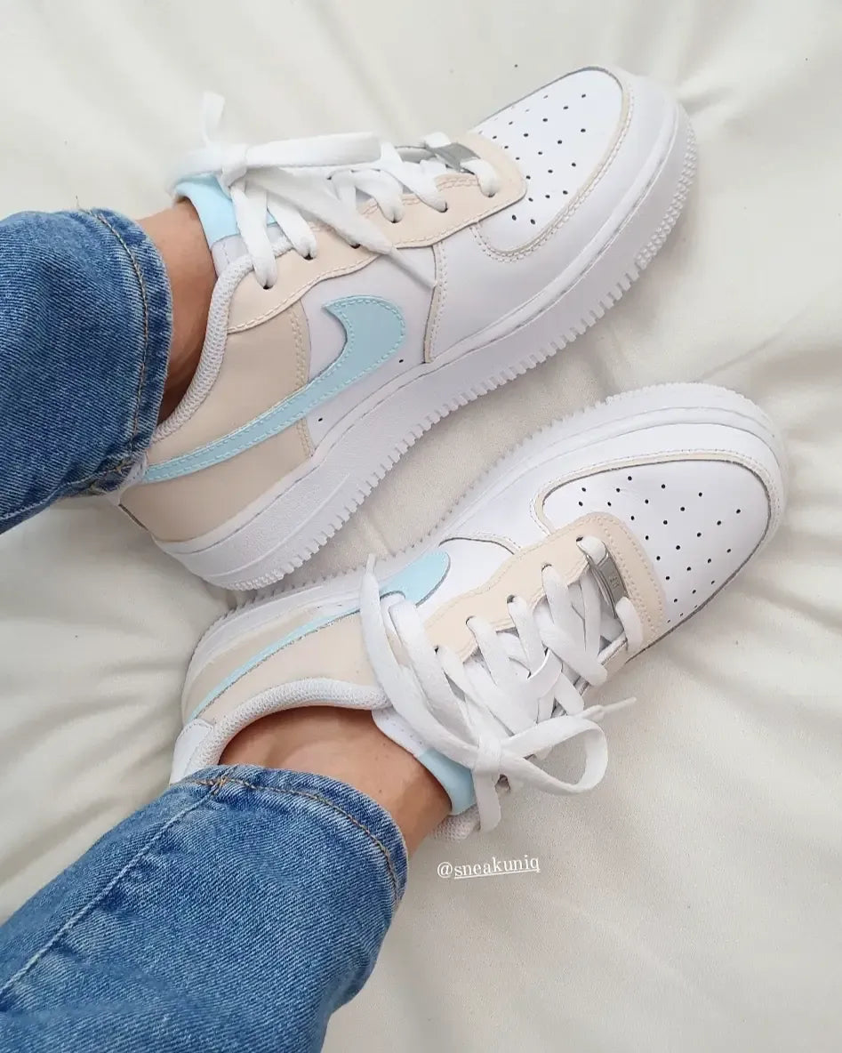 Baby Blue Beige Gradient Custom AF 1s Shoes