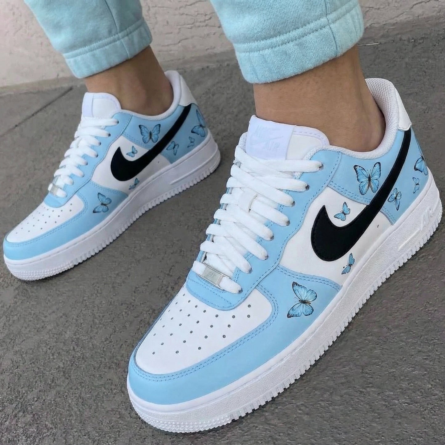 Baby Blue Butterfly Custom AF 1s Shoes