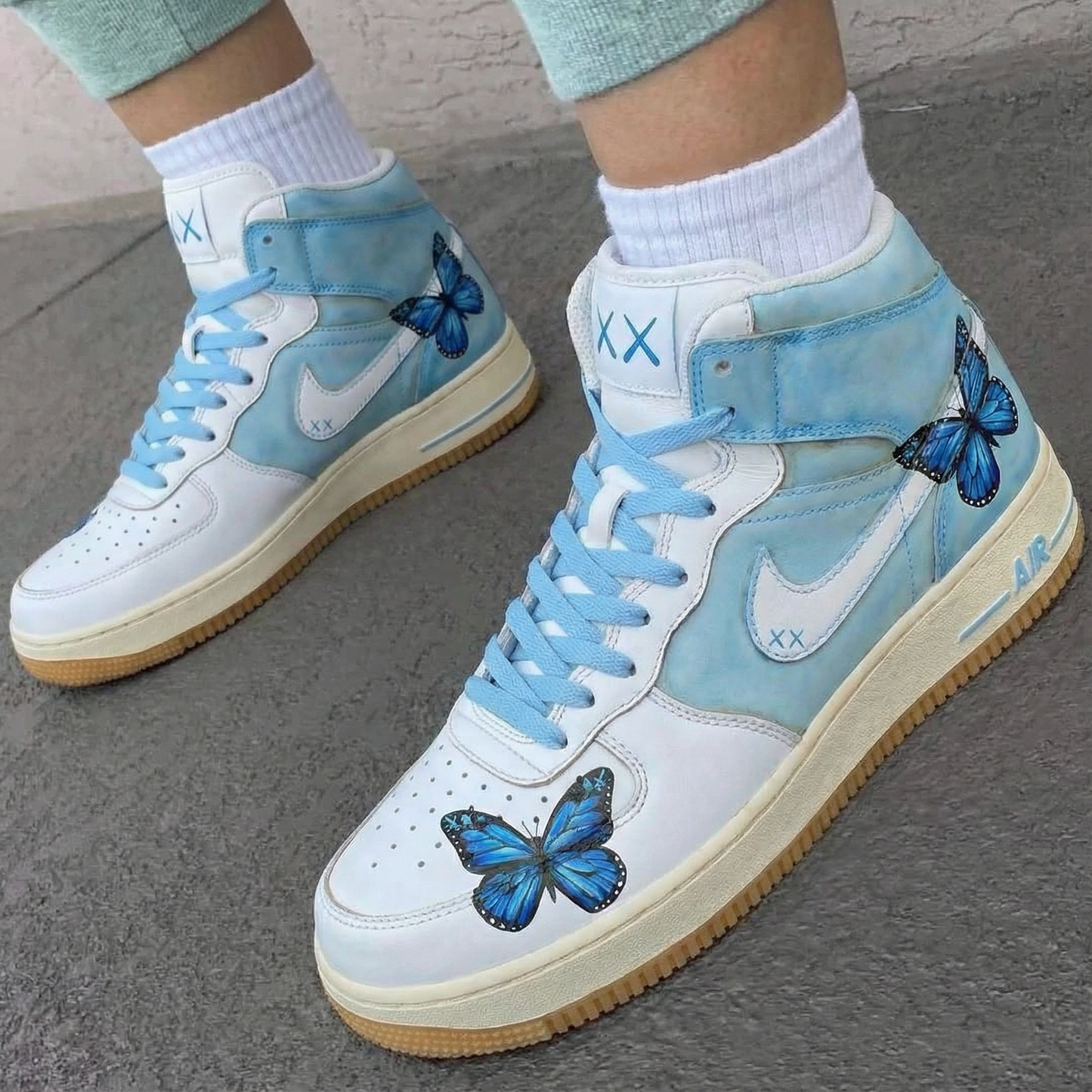 Baby Blue Butterfly Custom AF 1s Shoes