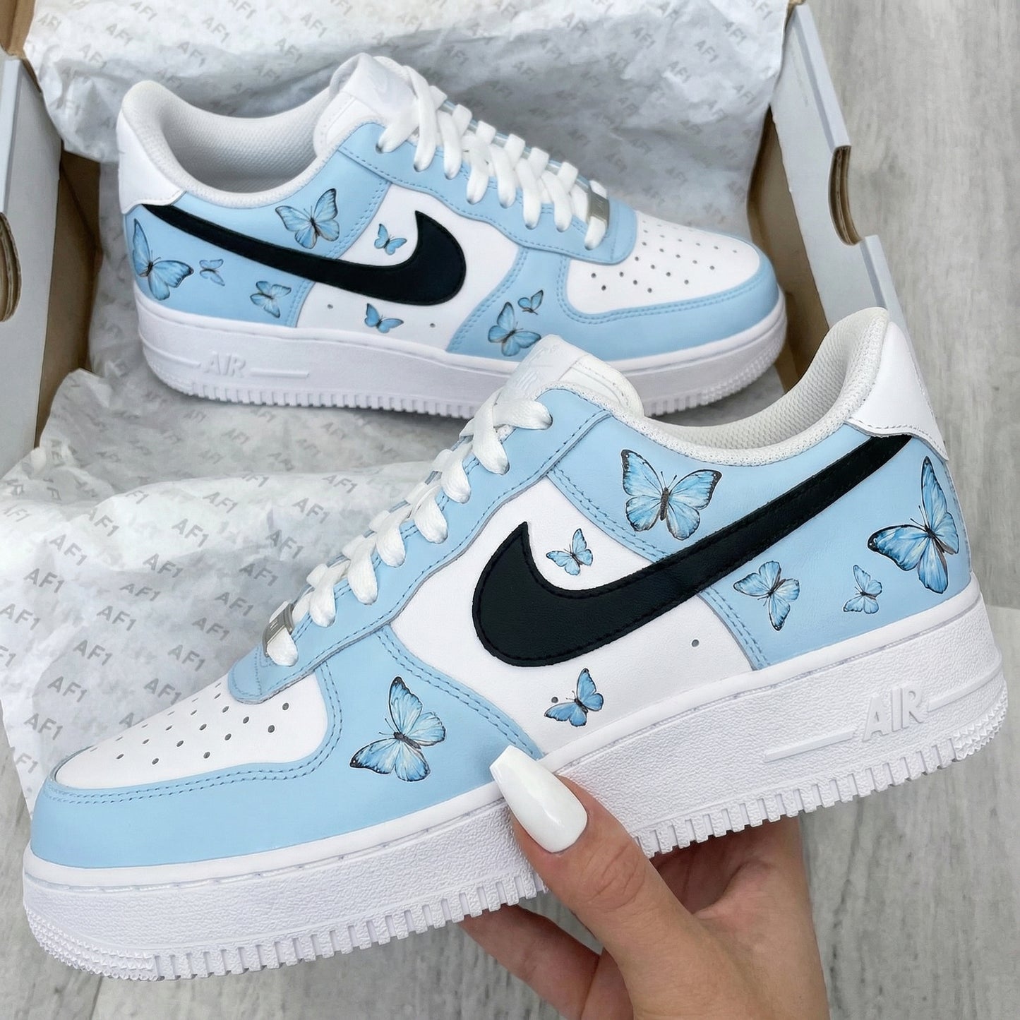 Baby Blue Butterfly Custom AF 1s Shoes