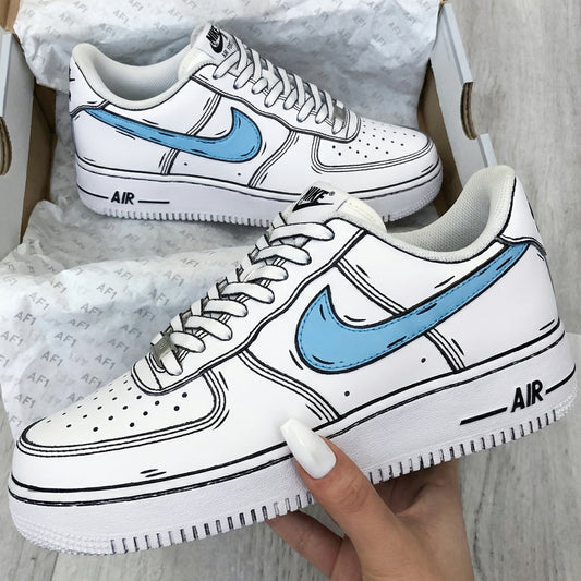 Baby Blue Cartoon Style Custom AF 1s Shoes