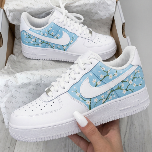 Baby Blue Cherry Blossom Custom AF 1s Shoes