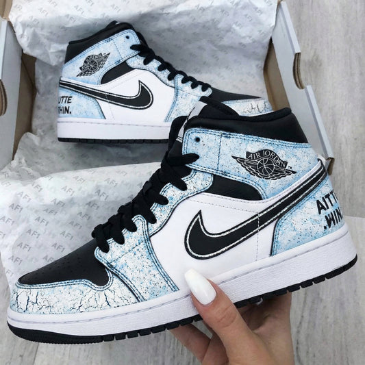 Baby Blue Crackle Custom AJ 1s Shoes