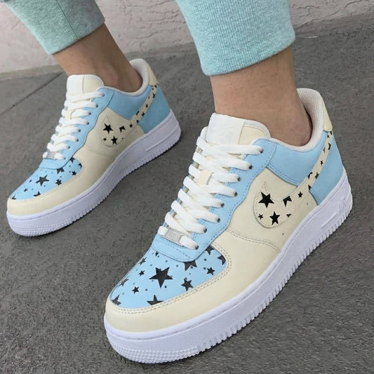 Baby Blue Cream Star Custom AF 1s Shoes