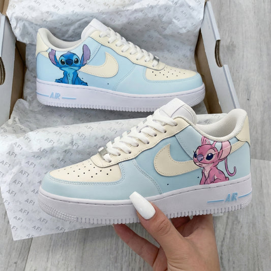 Baby Blue Cream Stitch Angel Custom AF 1s Shoes