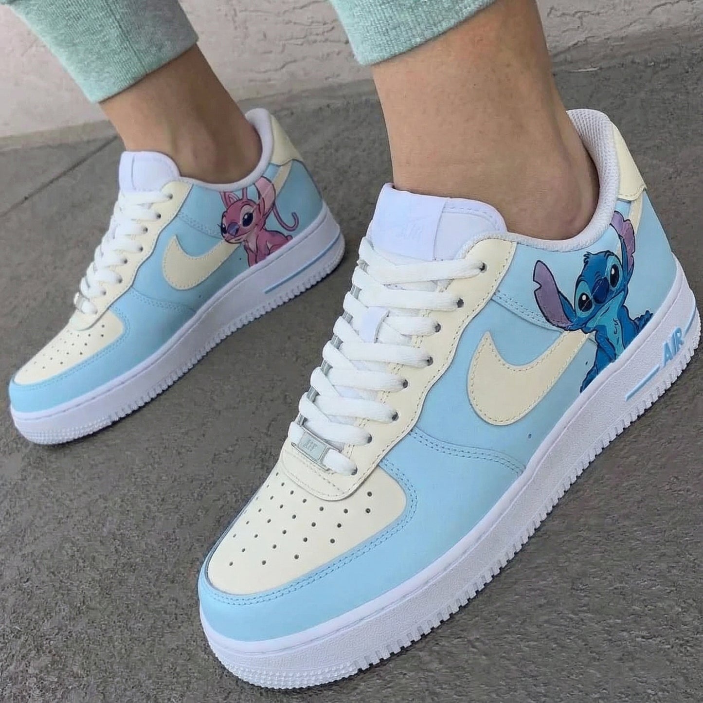 Baby Blue Cream Stitch Angel Custom AF 1s Shoes