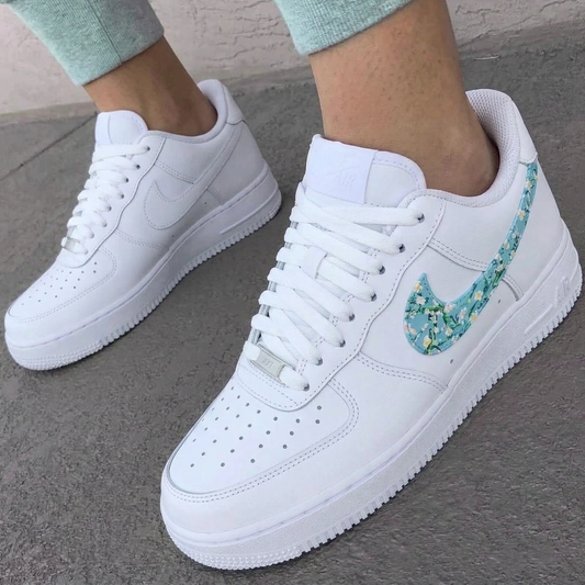 Baby Blue Floral Custom AF 1s Shoes