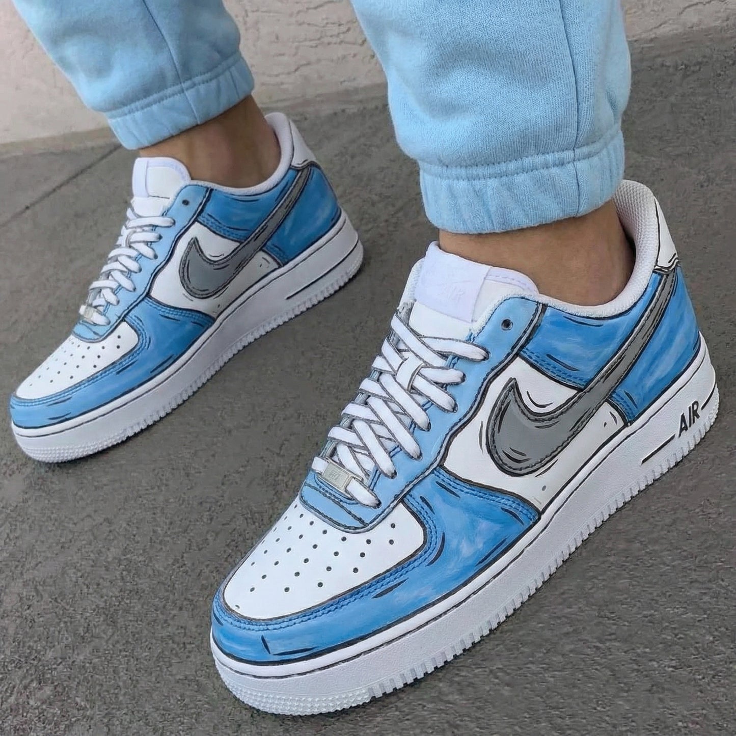 Baby Blue Gray Cartoon Style Custom AF 1s Shoes