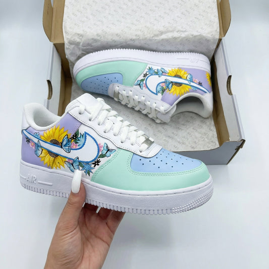 Baby Blue Mint Green Lavender Sunflowers Blue Butterflies Custom AF 1s Shoes