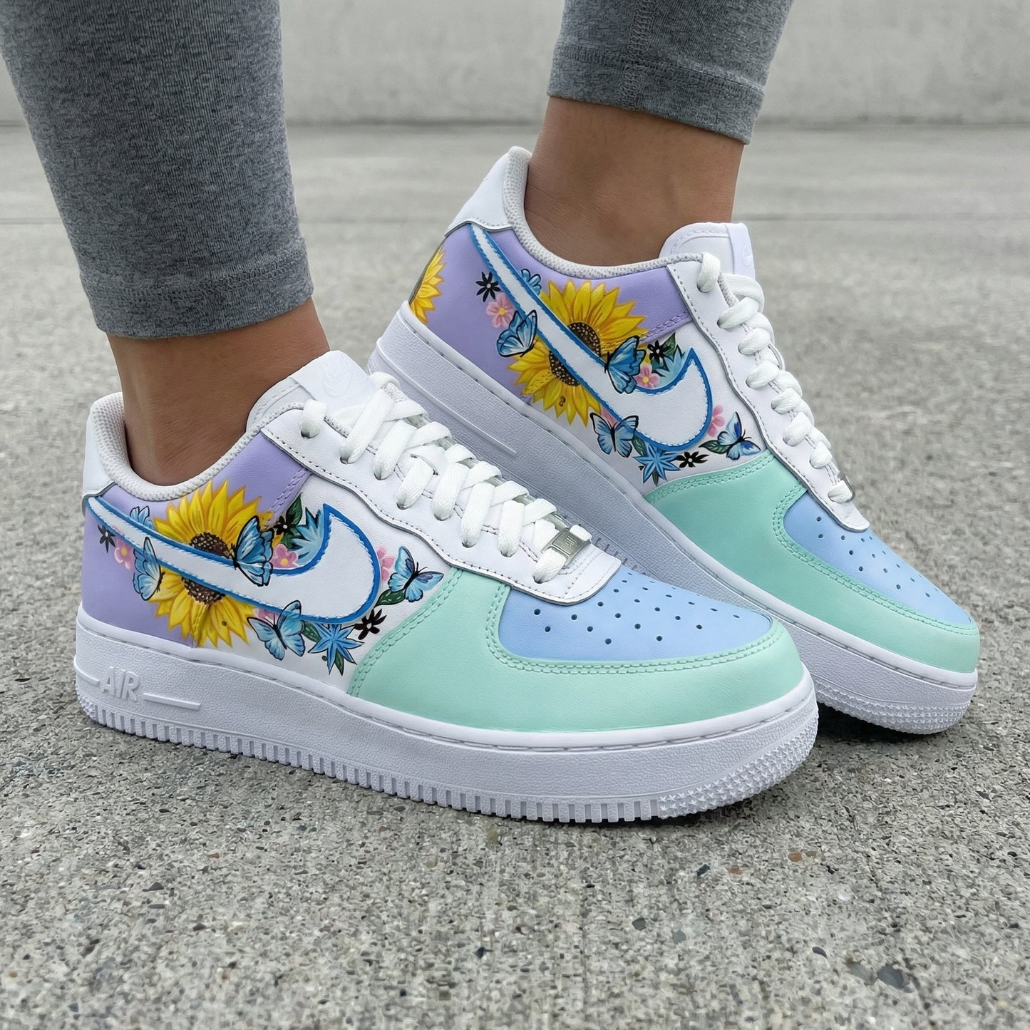 Baby Blue Mint Green Lavender Sunflowers Blue Butterflies Custom AF 1s Shoes