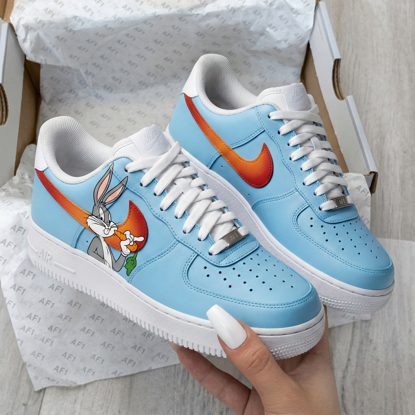 Baby Blue Orange Bugs Bunny Custom AF 1s Shoes