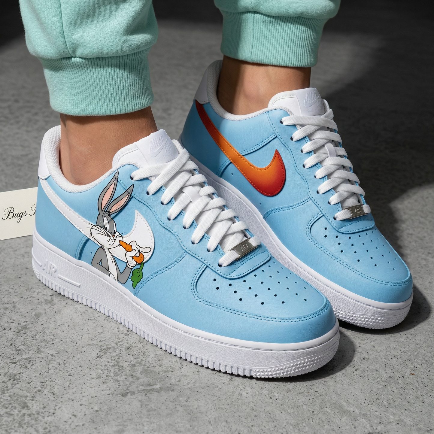 Baby Blue Orange Bugs Bunny Custom AF 1s Shoes