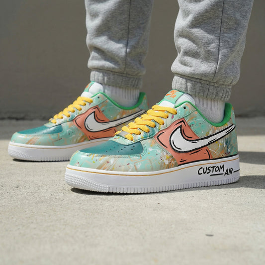 Baby Blue Peach Green Splatter Custom AF 1s Shoes
