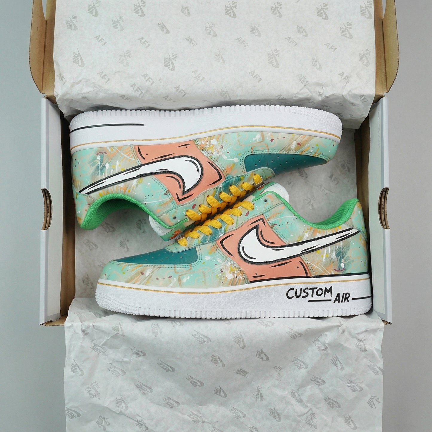 Baby Blue Peach Green Splatter Custom AF 1s Shoes