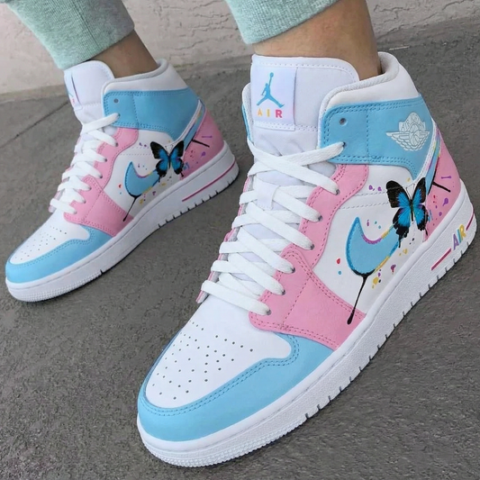 Baby Blue Pink Butterfly Custom AJ 1s Shoes