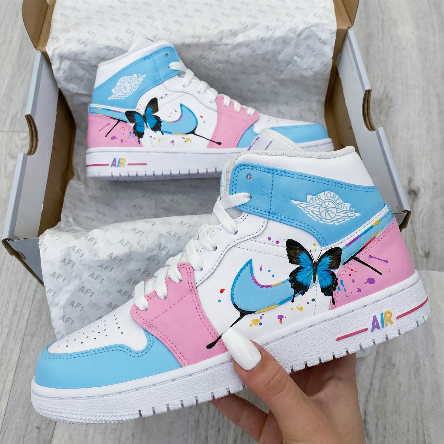 Baby Blue Pink Butterfly Custom AJ 1s Shoes