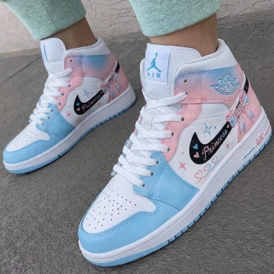 Baby Blue Pink Princess Pattern Custom AJ 1s Shoes