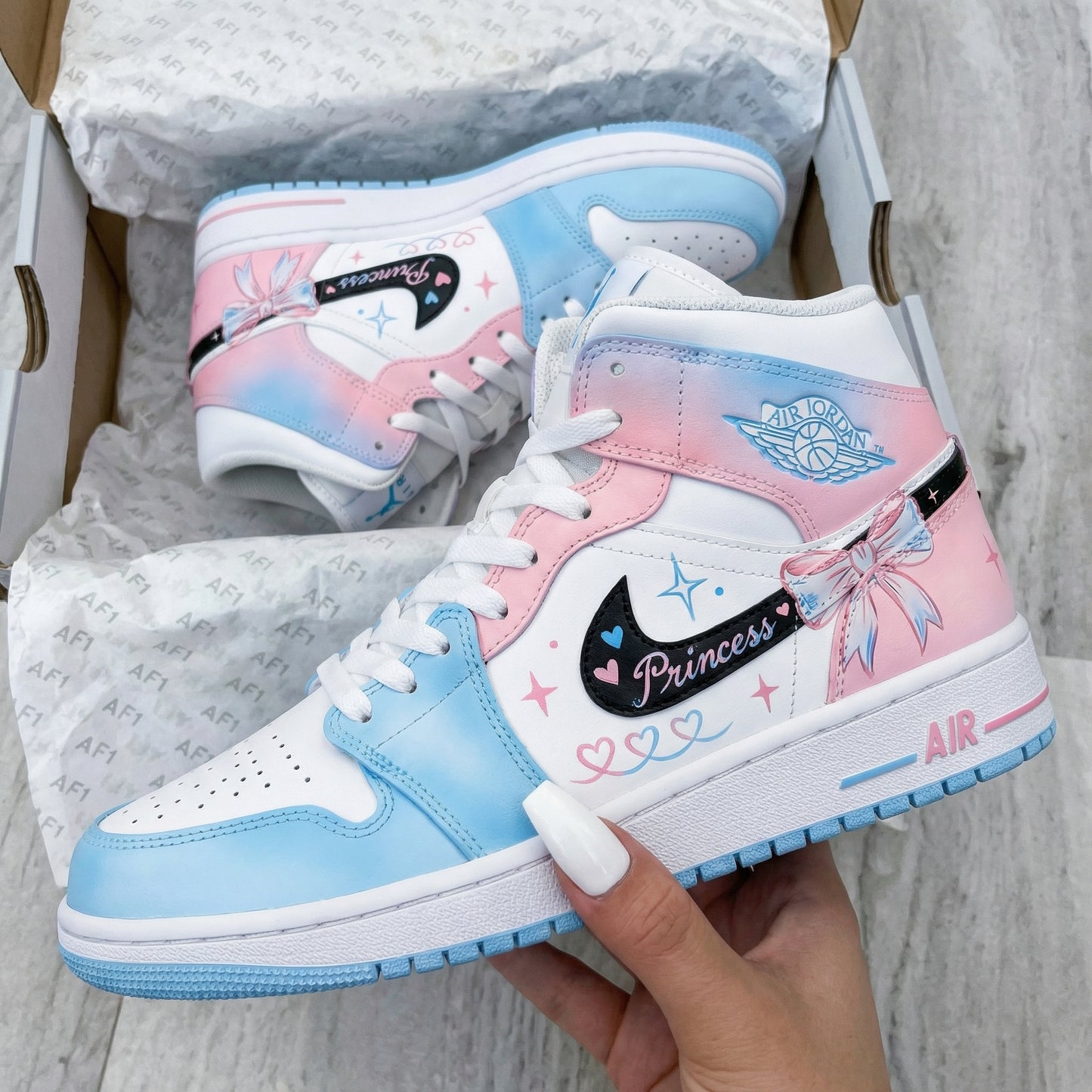 Baby Blue Pink Princess Pattern Custom AJ 1s Shoes