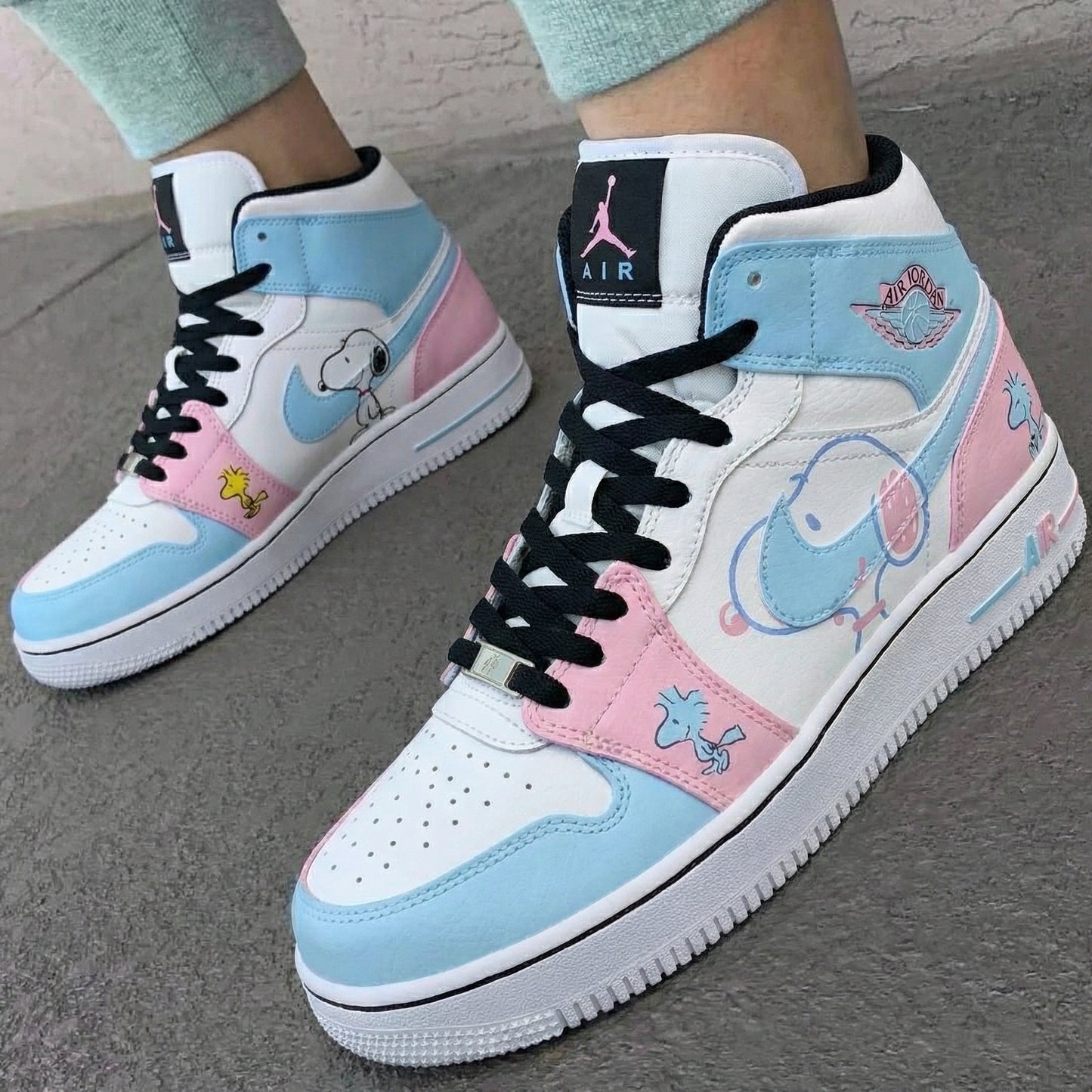 Baby Blue Pink Snoopy Custom AJ 1s Shoes