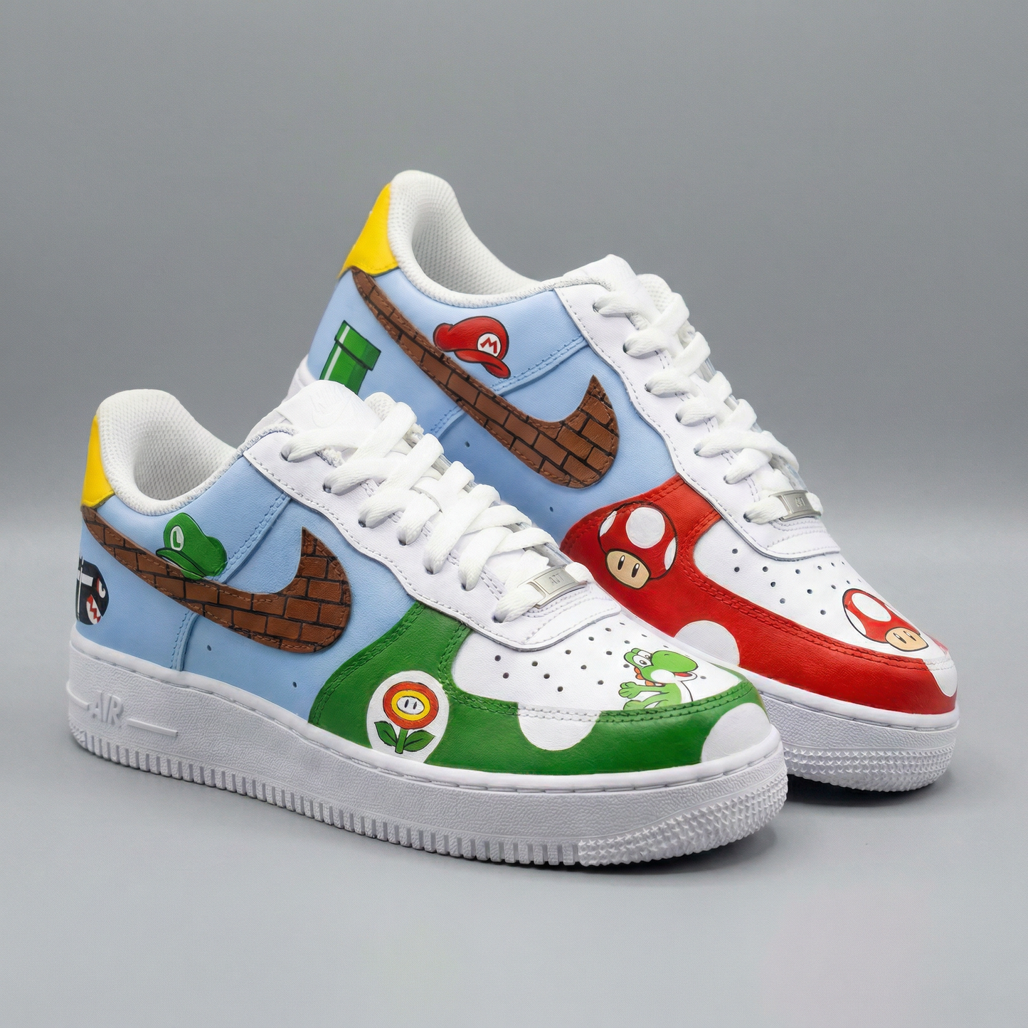 Baby Blue Red Green Super Mario Themed Custom AF 1s Shoes