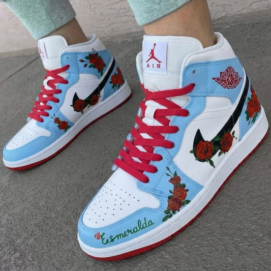 Baby Blue Rose Custom AJ 1s Shoes
