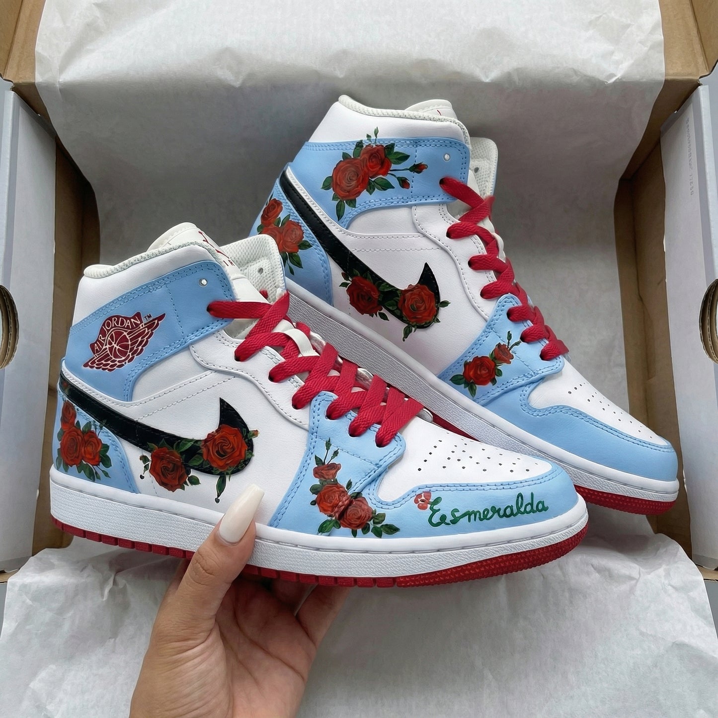 Baby Blue Rose Custom AJ 1s Shoes