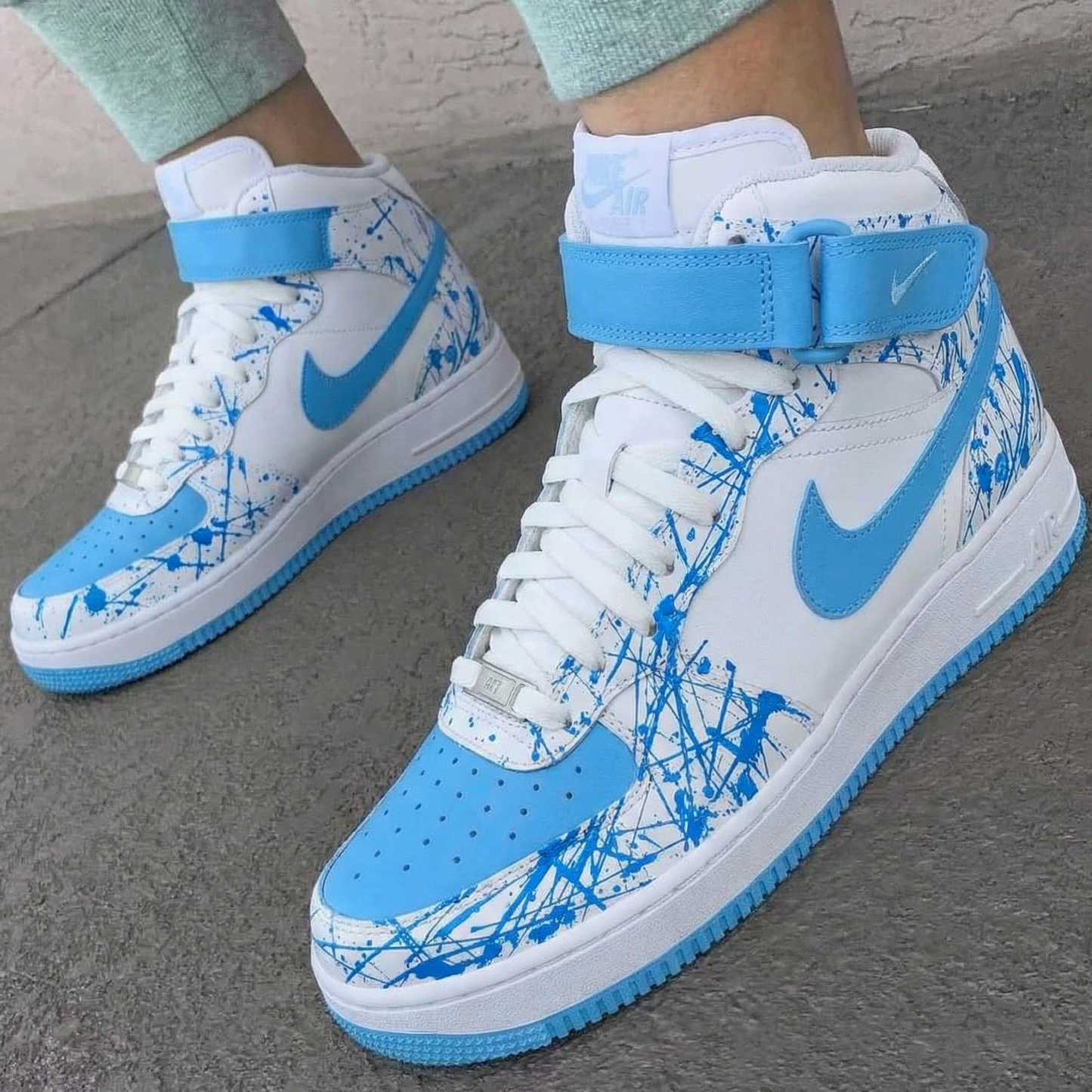 Baby Blue Splatter Custom AF 1s Shoes