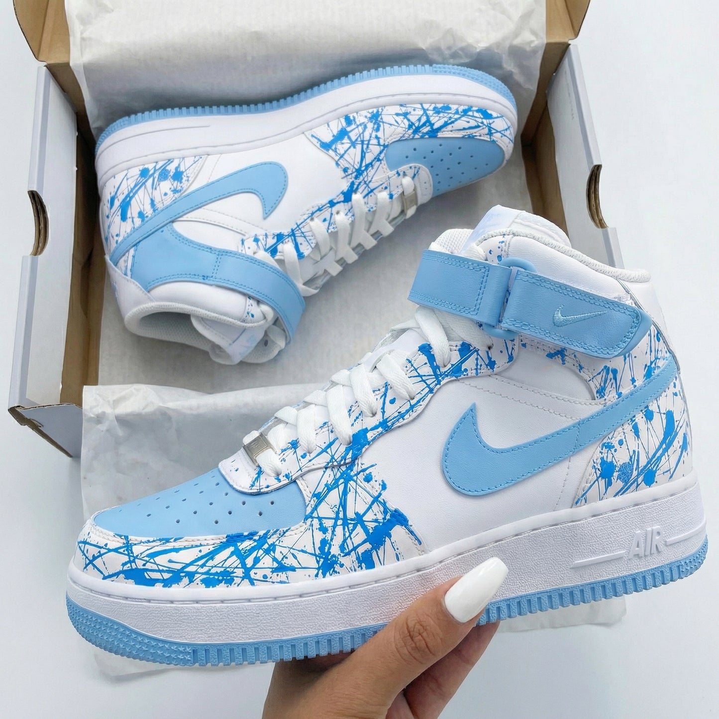 Baby Blue Splatter Custom AF 1s Shoes