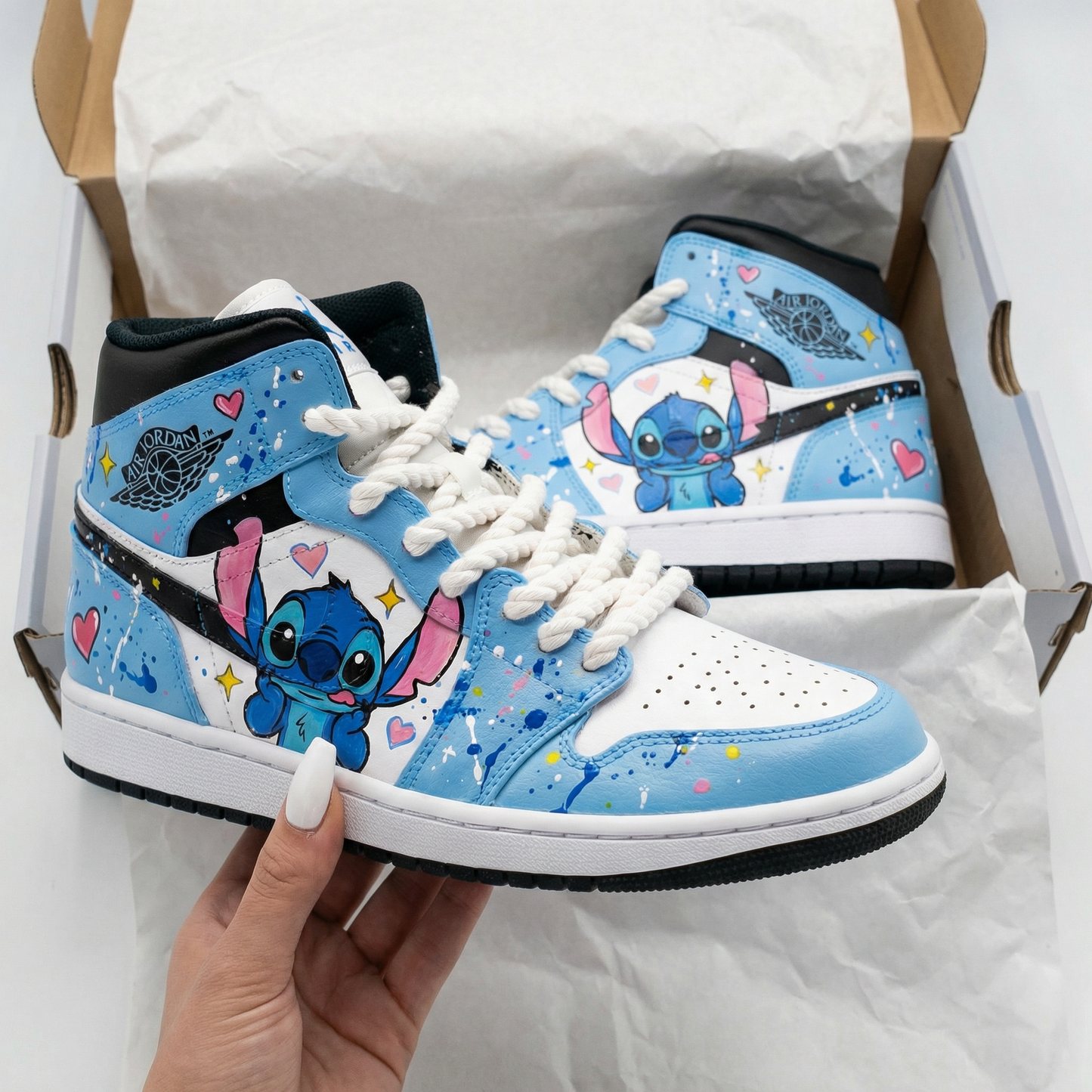 Baby Blue Stitch Pattern Custom AJ 1s Shoes