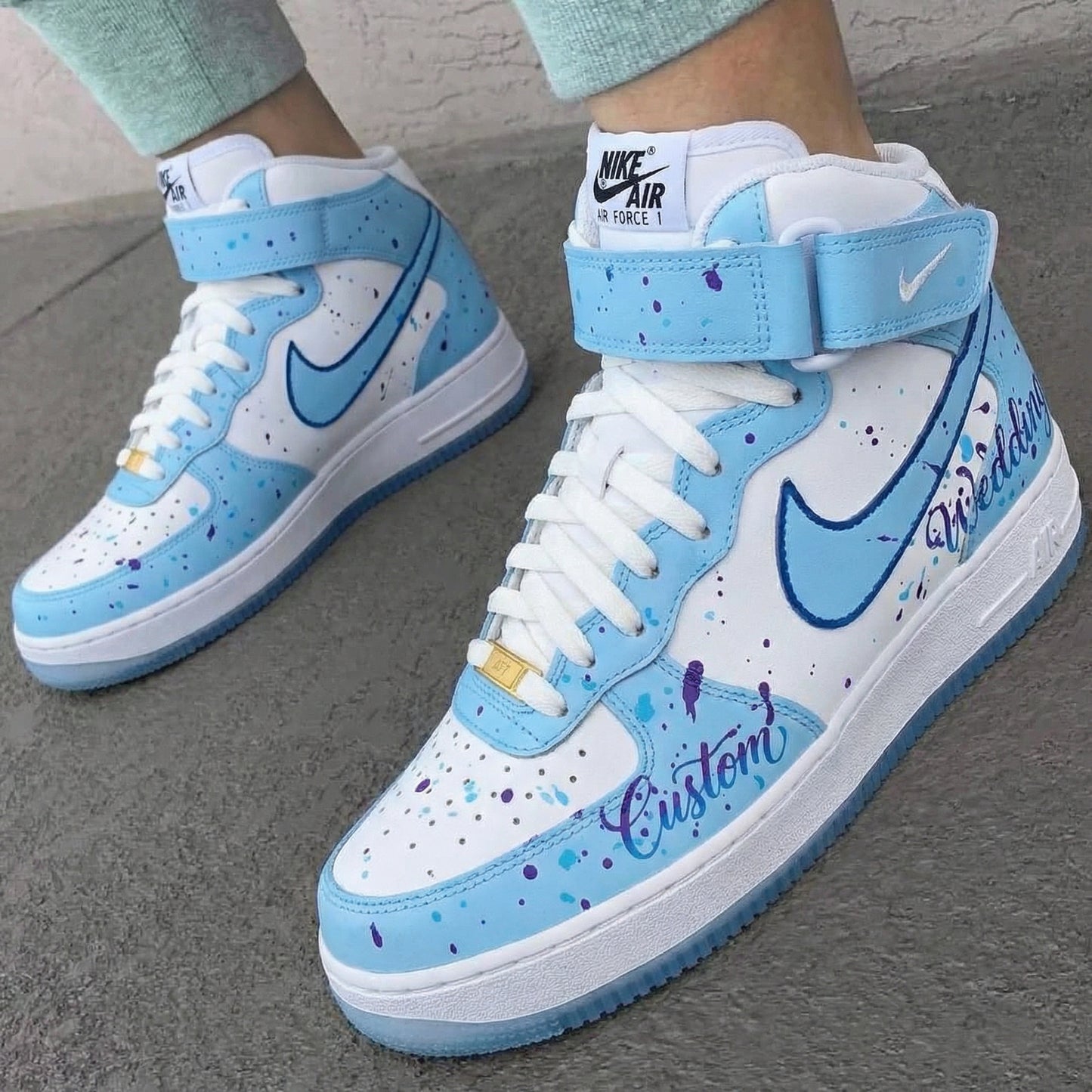 Baby Blue Wedding Splatter Custom AF 1s Shoes